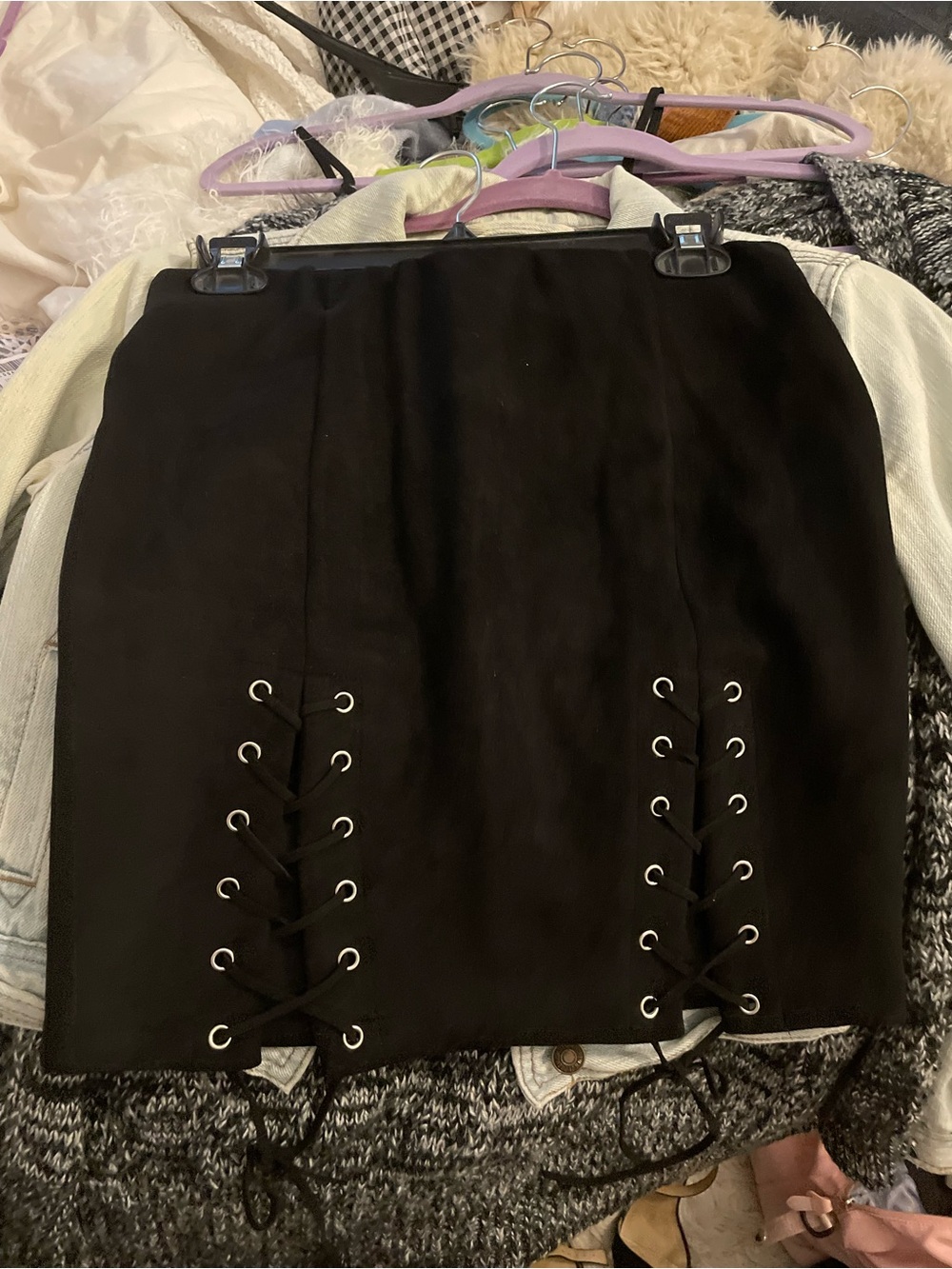 Black Lace-Up Mini Skirt